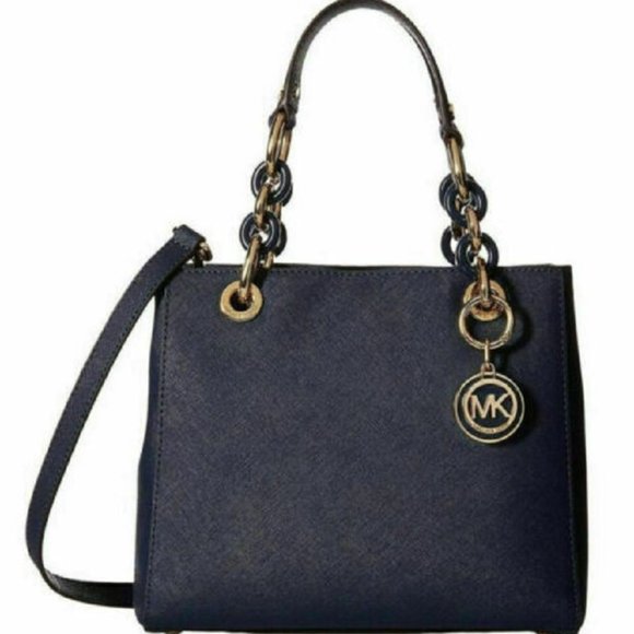 MICHAEL KORS CYNTHIA NAVY BLUE SAFFIANO LEATHER CROSSBODY SATCHEL BAG - NWT! - Picture 1 of 10